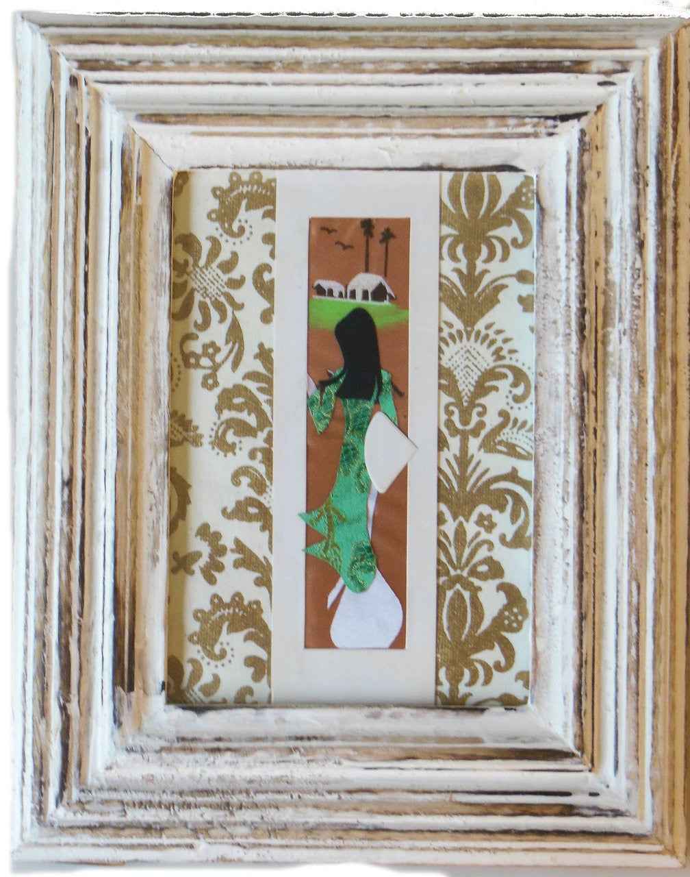 Ao Dai from Vietnam- silk and paper art- Framed